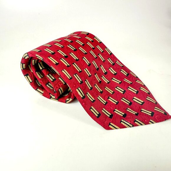 Christian Dior Monsieur Burgundy Red Silk Neck Tie Geometric Pattern - Picture 1 of 5